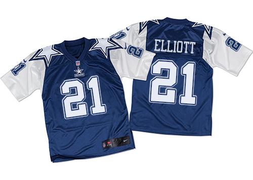 Nike Cowboys #21 Ezekiel Elliott Navy Blue/White Throwback Men's Stitched NFL Elite Jersey - Click Image to Close